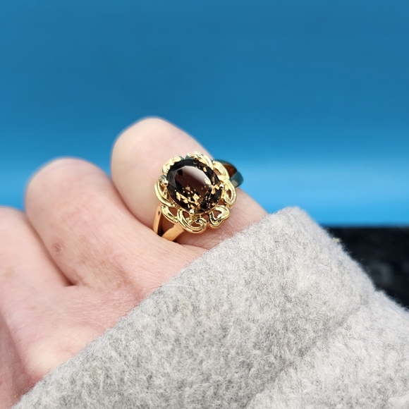 Smokey Quartz brilliant oval cut ring 14k gold 6-3/4 size - Picture 12 of 16